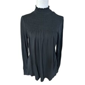 Cable & Gauge NWT Long Sleeve, Smocked,Mock-Neck Blouse Black SZ S